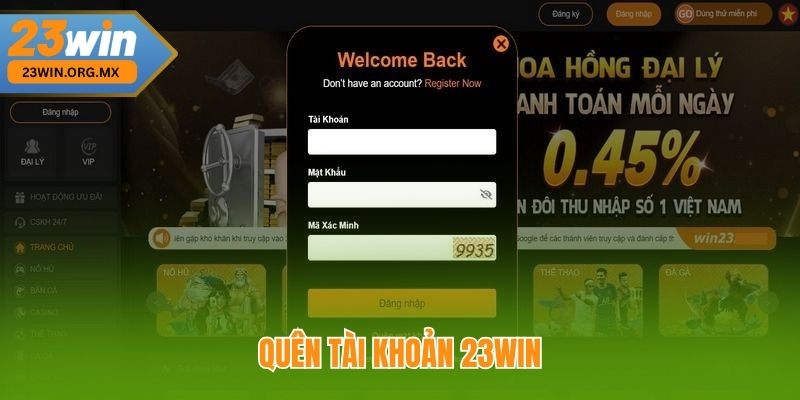 Quên tài khoản 23WIN